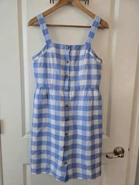 J. Crew Factory Light Blue Gingham Button-Front Dress in Linen-Cotton - Size 4